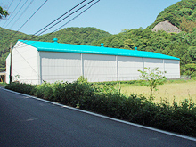 長崎県対馬市　福岡魚函株式会社様　工場塗装　施工後全景