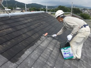 大野城市　塗装工事　K様邸　屋根塗装　下塗り施工中