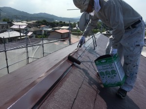 大野城市　塗装工事　K様邸　屋根塗装　棟板金　上塗り２回目