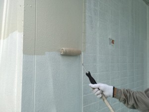 大野城市　塗装工事　K様邸　外壁　上塗り　１回目　クリーム色