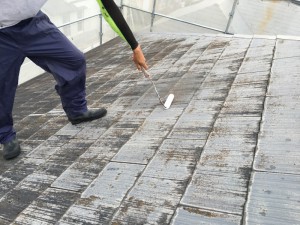 筑紫野市　塗装工事　Ｋ様邸　屋根塗装　カビ除去剤塗布