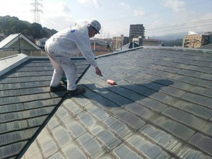 筑紫野市　Ｔ様邸　塗装工事　屋根　下塗り　塗装