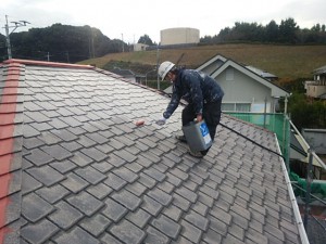 福岡県　基山町　Ｍ様邸　塗装工事　屋根　下塗り