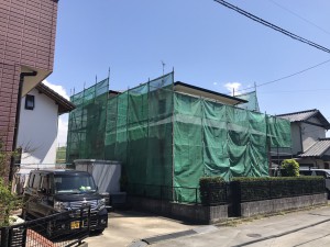 福岡県　久留米市　Ｎ様邸　外壁屋根　塗装工事　足場組立