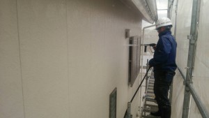 筑紫野市　住宅　塗装工事　サイディング　外壁　高圧洗浄　施工中　
