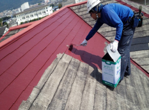 筑紫野市　Ｈ様邸　住宅　塗装工事　屋根　コロニアル　塗装　上塗り　１回目