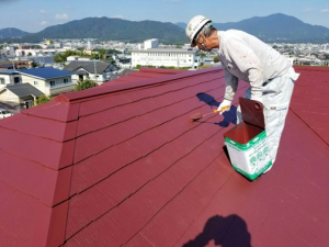 筑紫野市　Ｈ様邸　住宅　塗装工事　屋根　コロニアル　塗装　上塗り　２回目