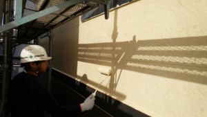 筑紫野市　外壁　塗装工事　A様邸　サイディングボード　塗装　上塗り　日本ペイント　パーフェクトトップ　２回目