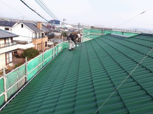 福岡県　筑後市　塗装工事　Y様邸　モニエル瓦　（乾式コンクリート瓦）　遮熱塗装　クールくんマイティーシリコン　２回目　塗装