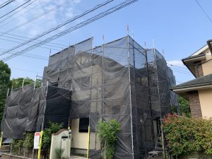 筑紫野市　K様邸　外壁　屋根　塗装工事　足場組立状況