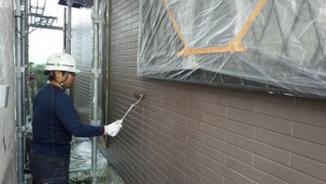 筑紫野市　外壁　塗装工事　A様邸　サイディングボード　塗装　上塗り　日本ペイント　パーフェクトトップ　２回目